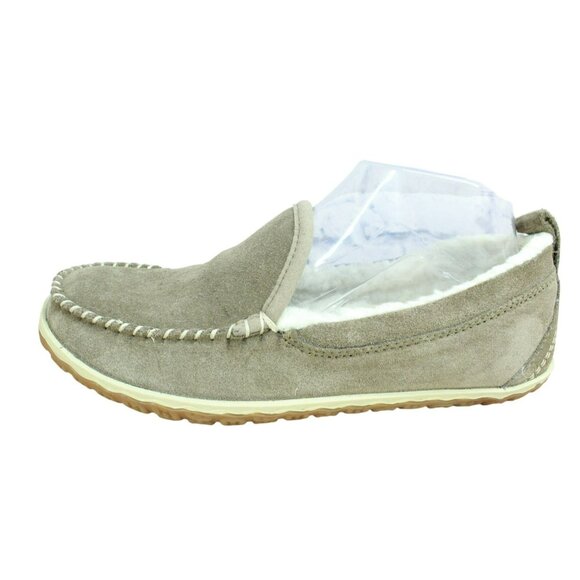 LL Bean Cement Suede Slip-On Fleece Lined Mountain Moccasin Slippers Size 8 M - Picture 1 of 9